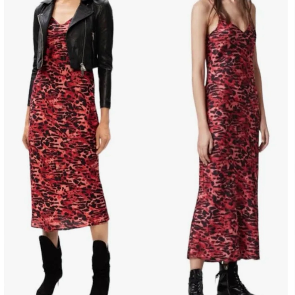 All Saints Ambient Hera Dress Black & Red Retro 1990s M